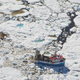 A crab fishing boat trapped in the multiyear sea ice off the Newfoundland coast.